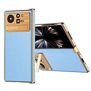 For Xiaomi Mix Fold 2 Electroplated Frame Plain Leather Phone Case(Blue)