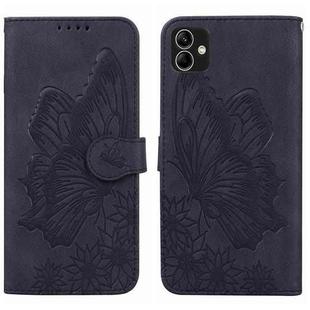 For Samsung Galaxy A04 Retro Skin Feel Butterflies Embossing Horizontal Flip Leather Phone Case(Black)