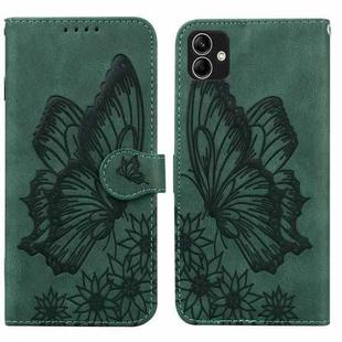 For Samsung Galaxy A04 Retro Skin Feel Butterflies Embossing Horizontal Flip Leather Phone Case(Green)