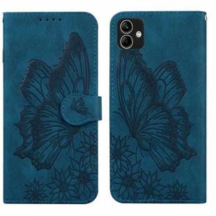For Samsung Galaxy A04 Retro Skin Feel Butterflies Embossing Horizontal Flip Leather Phone Case(Blue)