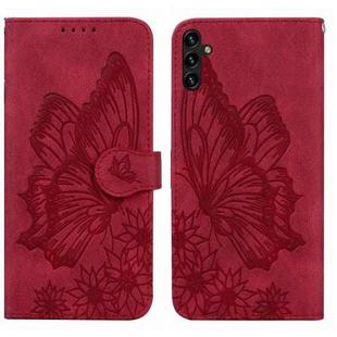 For Samsung Galaxy A14 5G Retro Skin Feel Butterflies Embossing Horizontal Flip Leather Phone Case(Red)