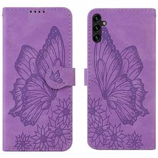 For Samsung Galaxy A14 5G Retro Skin Feel Butterflies Embossing Horizontal Flip Leather Phone Case(Purple)