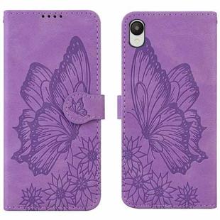 For Samsung Galaxy A23E Retro Skin Feel Butterflies Embossing Horizontal Flip Leather Phone Case(Purple)