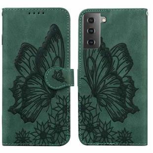 For Samsung Galaxy S23 5G Retro Skin Feel Butterflies Embossing Horizontal Flip Leather Phone Case(Green)