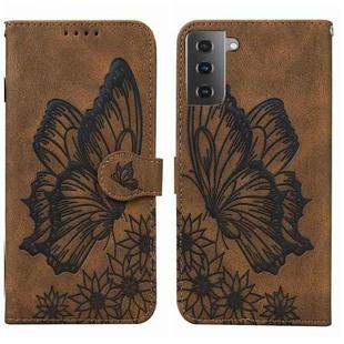 For Samsung Galaxy S23 5G Retro Skin Feel Butterflies Embossing Horizontal Flip Leather Phone Case(Brown)