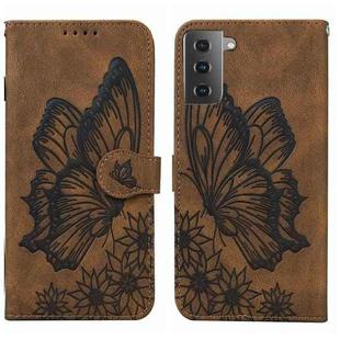 For Samsung Galaxy S23+ 5G Retro Skin Feel Butterflies Embossing Horizontal Flip Leather Phone Case(Brown)