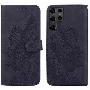 For Samsung Galaxy S23 Ultra 5G Retro Skin Feel Butterflies Embossing Horizontal Flip Leather Phone Case(Black)