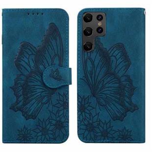 For Samsung Galaxy S23 Ultra 5G Retro Skin Feel Butterflies Embossing Horizontal Flip Leather Phone Case(Blue)