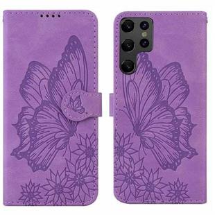 For Samsung Galaxy S23 Ultra 5G Retro Skin Feel Butterflies Embossing Horizontal Flip Leather Phone Case(Purple)