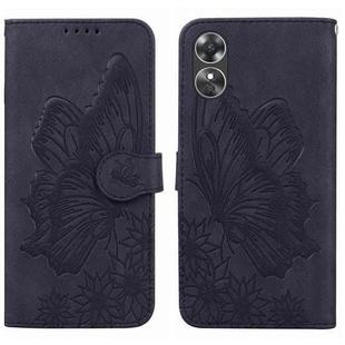 For OPPO A17 Retro Skin Feel Butterflies Embossing Horizontal Flip Leather Phone Case(Black)