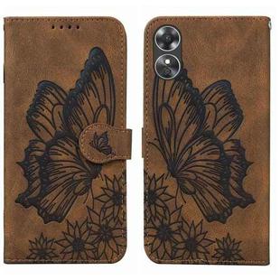 For OPPO A17 Retro Skin Feel Butterflies Embossing Horizontal Flip Leather Phone Case(Brown)