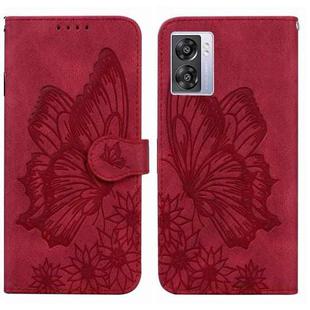 For OPPO A57 5G Retro Skin Feel Butterflies Embossing Horizontal Flip Leather Phone Case(Red)