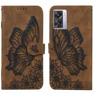 For OPPO A57 5G Retro Skin Feel Butterflies Embossing Horizontal Flip Leather Phone Case(Brown)