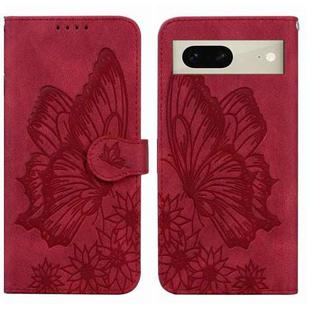 For Google Pixel 7 5G Retro Skin Feel Butterflies Embossing Horizontal Flip Leather Phone Case(Red)