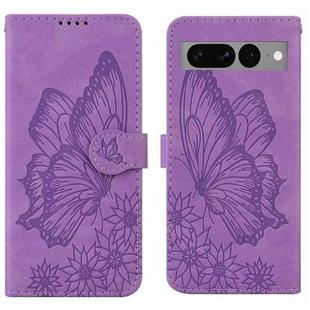 For Google Pixel 7 Pro 5G Retro Skin Feel Butterflies Embossing Horizontal Flip Leather Phone Case(Purple)