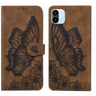 For Xiaomi Redmi A1 Retro Skin Feel Butterflies Embossing Horizontal Flip Leather Phone Case(Brown)