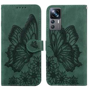 For Xiaomi 12T / 12T Pro / Redmi K50 Ultra Retro Skin Feel Butterflies Embossing Horizontal Flip Leather Phone Case(Green)