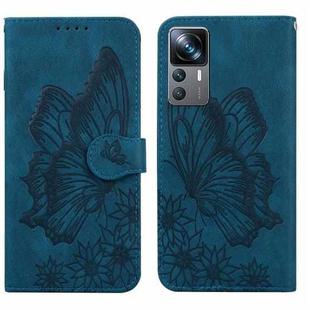 For Xiaomi 12T / 12T Pro / Redmi K50 Ultra Retro Skin Feel Butterflies Embossing Horizontal Flip Leather Phone Case(Blue)