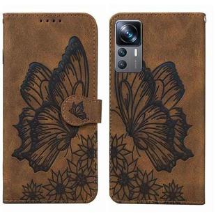 For Xiaomi 12T / 12T Pro / Redmi K50 Ultra Retro Skin Feel Butterflies Embossing Horizontal Flip Leather Phone Case(Brown)