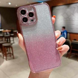 For iPhone 12 mini High Transparent Gradient Color Glitter TPU Phone Case(Pink)