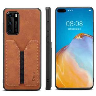 For Huawei P40 Denior DV Elastic Card PU Back Cover Phone Case(Brown)