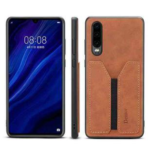 For Huawei P30 Denior DV Elastic Card PU Back Cover Phone Case(Brown)