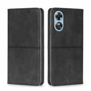 For OPPO A17 Cow Texture Magnetic Leather Phone Case(Black)