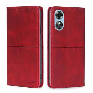 For OPPO A17 Cow Texture Magnetic Leather Phone Case(Red)