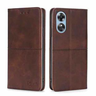 For OPPO A17 Cow Texture Magnetic Leather Phone Case(Dark Brown)