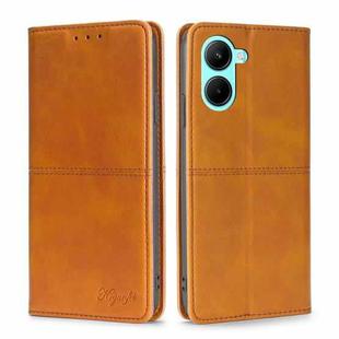 For Realme C33 4G Cow Texture Magnetic Leather Phone Case(Light Brown)