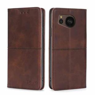 For Sharp Aquos sense7 Plus Cow Texture Magnetic Leather Phone Case(Dark Brown)