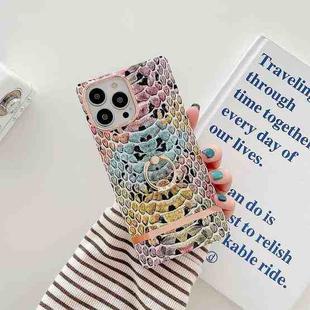For iPhone 14 Plus Ring Holder Square Plating Gold Edge Phone Case(Multicolor Python)