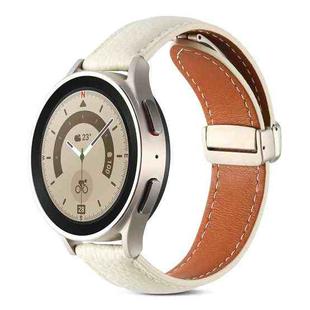 For Samsung Galaxy Watch 5 Folding Buckle Genuine Leather Watch Band(Off White)