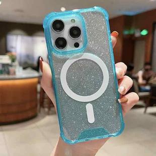 For iPhone 14 Pro MagSafe Gradient Color Glitter Acrylic Shockproof Phone Case(Dark Green)