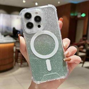 For iPhone 14 MagSafe Gradient Color Glitter Acrylic Shockproof Phone Case(Light Green)