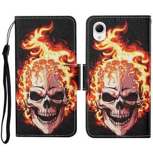 For Samsung Galaxy A23e Colored Drawing Pattern Leather Phone Case(Flame Skull)