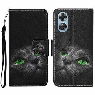 For OPPO A17 Colored Drawing Pattern Leather Phone Case(Black Cat)