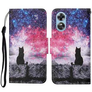 For OPPO A17 Colored Drawing Pattern Leather Phone Case(Star Sky Cat)