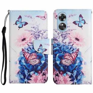 For OPPO A17 Colored Drawing Pattern Leather Phone Case(Purple Butterfly)