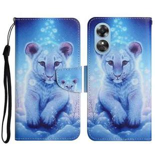 For OPPO A17 Colored Drawing Pattern Leather Phone Case(Little Leopard)