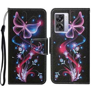 For OPPO A57 2022 Colored Drawing Pattern Leather Phone Case(Fluorescent Butterfly)