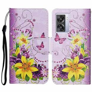 For OPPO A57 2022 Colored Drawing Pattern Leather Phone Case(Yellow Flower Butterfly)