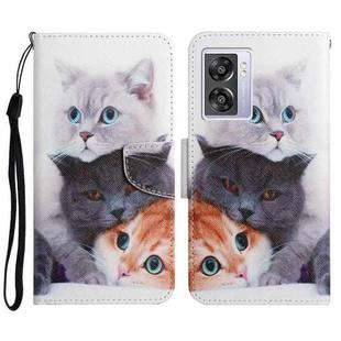 For OPPO A57 2022 Colored Drawing Pattern Leather Phone Case(3 Cats)