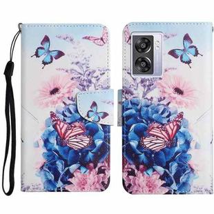 For OPPO A57 2022 Colored Drawing Pattern Leather Phone Case(Purple Butterfly)
