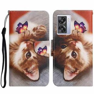 For OPPO A57 2022 Colored Drawing Pattern Leather Phone Case(Butterfly Cat)