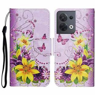 For OPPO Reno8 Colored Drawing Pattern Leather Phone Case(Yellow Flower Butterfly)