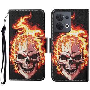 For OPPO Reno8 Colored Drawing Pattern Leather Phone Case(Flame Skull)