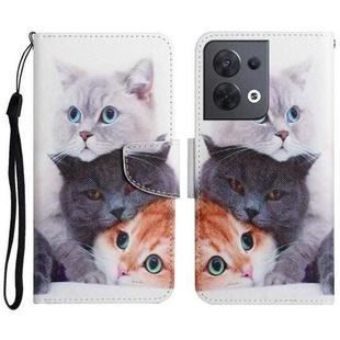 For OPPO Reno8 Colored Drawing Pattern Leather Phone Case(3 Cats)