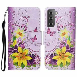 For Samsung Galaxy S23 5G Colored Drawing Pattern Leather Phone Case(Yellow Flower Butterfly)