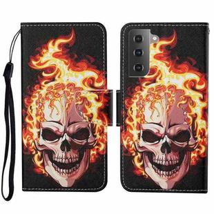 For Samsung Galaxy S23 5G Colored Drawing Pattern Leather Phone Case(Flame Skull)